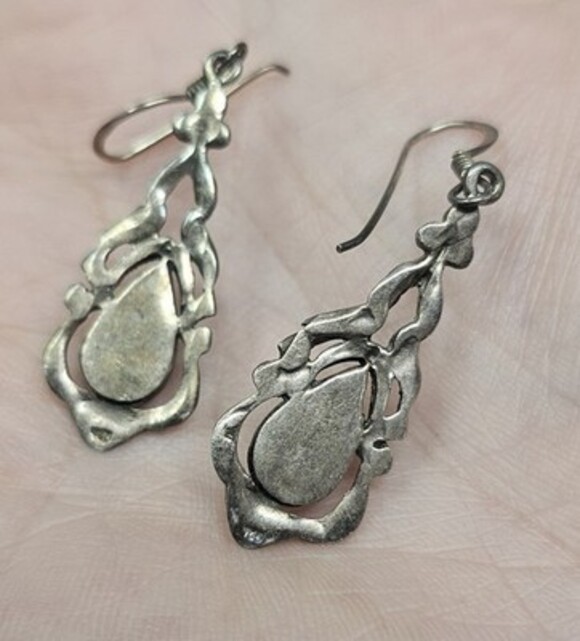 Vintage Stamped Sterling Silver 925 Black Onyx French Hook Dangle Earrings - Picture 3 of 8